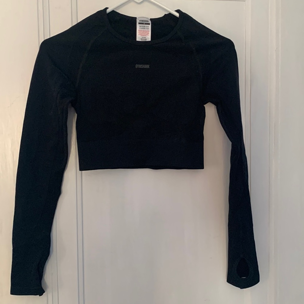 Gymshark Flex Sports Long Sleeve Crop Top In Black/Charcoal